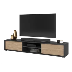 Garnero Arredamenti Mobile Tv In Legno|Mobile Tv Basso-Mobile TV soggiorno sospeso 180x32h cm 2 ante a ribalta 2 vani rovere grigio Glem Rovere - Antracite