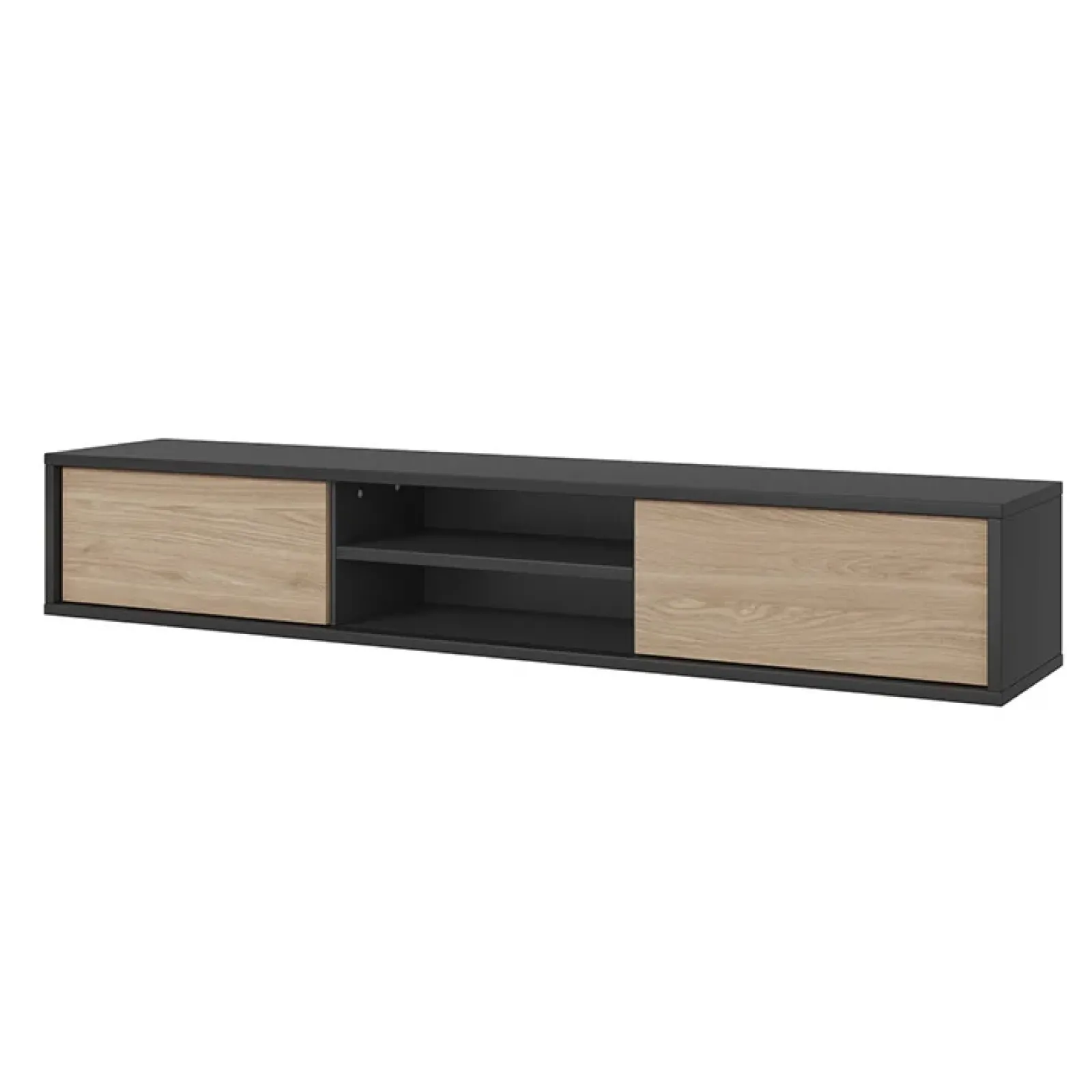 Garnero Arredamenti Mobile Tv In Legno|Mobile Tv Basso-Mobile TV soggiorno sospeso 180x32h cm 2 ante a ribalta 2 vani rovere grigio Glem Rovere - Antracite