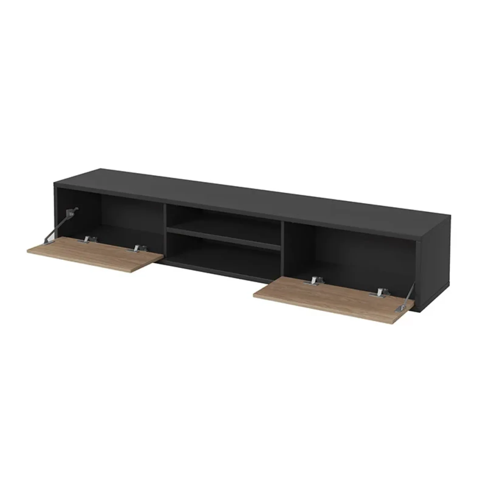 Garnero Arredamenti Mobile Tv In Legno|Mobile Tv Basso-Mobile TV soggiorno sospeso 180x32h cm 2 ante a ribalta 2 vani rovere grigio Glem Rovere - Antracite