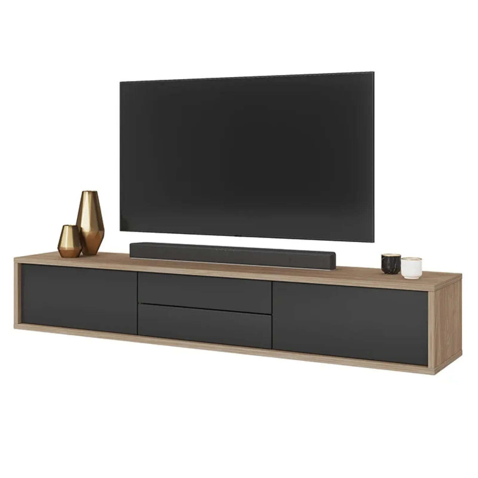 Garnero Arredamenti Mobile Tv In Legno|Mobile Tv Basso-Mobile TV soggiorno sospeso 180x32h cm 2 ante a ribalta 2 cassetti antracite rovere Glem Antracite - Rovere