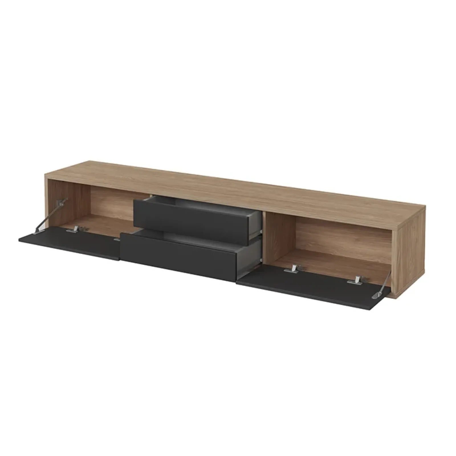 Garnero Arredamenti Mobile Tv In Legno|Mobile Tv Basso-Mobile TV soggiorno sospeso 180x32h cm 2 ante a ribalta 2 cassetti antracite rovere Glem Antracite - Rovere