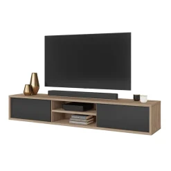 Garnero Arredamenti Mobile Tv In Legno|Mobile Tv Basso-Mobile TV soggiorno sospeso 180x32h cm 2 ante a ribalta 2 vani antracite rovere Glem Antracite - Rovere