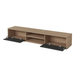 Garnero Arredamenti Mobile Tv In Legno|Mobile Tv Basso-Mobile TV soggiorno sospeso 180x32h cm 2 ante a ribalta 2 vani antracite rovere Glem Antracite - Rovere