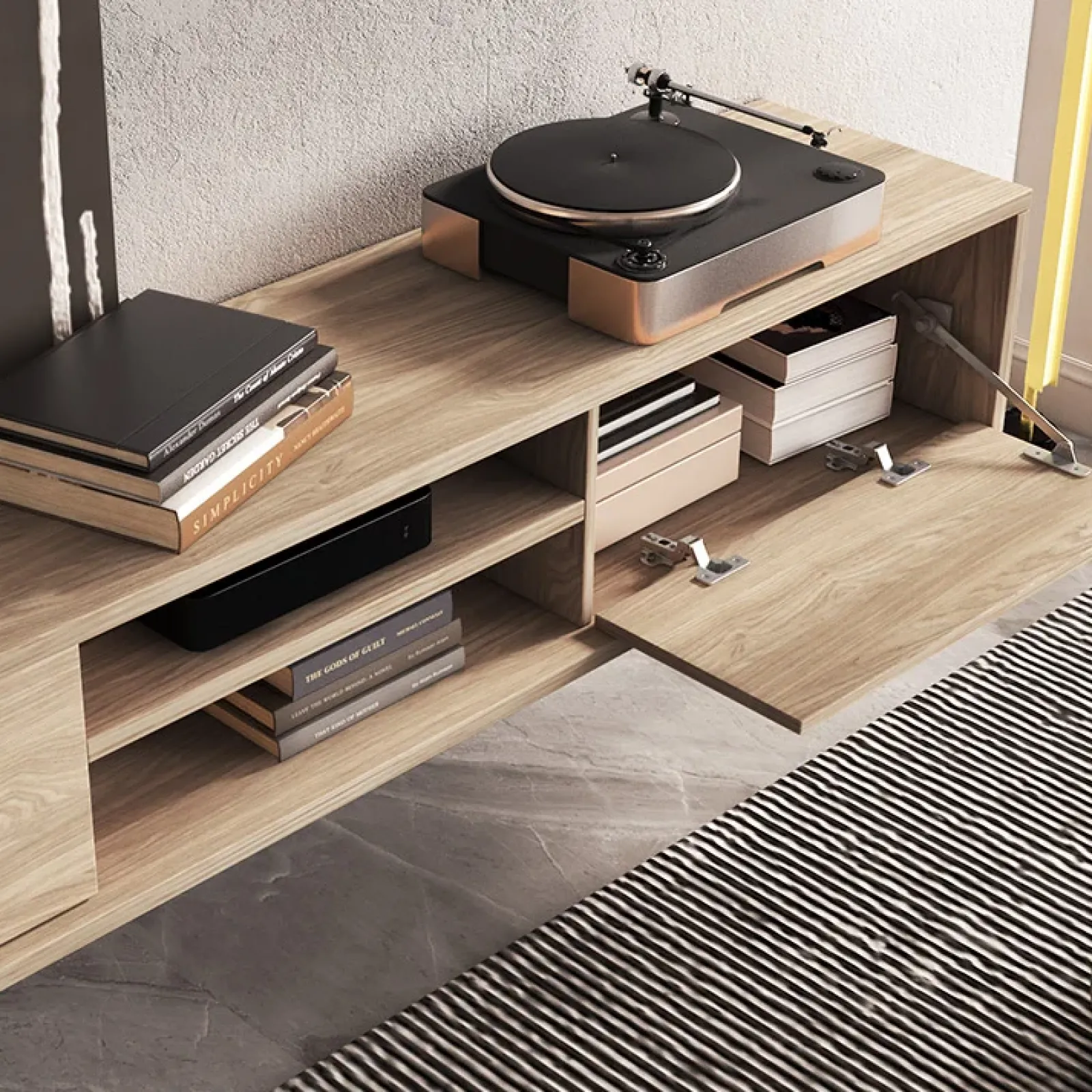 Garnero Arredamenti Mobile Tv In Legno|Mobile Tv Basso-Mobile TV soggiorno sospeso 180x32h cm 2 ante a ribalta 2 vani Glem Rovere