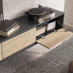 Garnero Arredamenti Mobile Tv In Legno|Mobile Tv Basso-Mobile TV soggiorno sospeso 180x32h cm 3 ante a ribalta rovere grigio Glem Rovere - Antracite