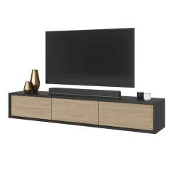 Garnero Arredamenti Mobile Tv In Legno|Mobile Tv Basso-Mobile TV soggiorno sospeso 180x32h cm 3 ante a ribalta rovere grigio Glem Rovere - Antracite