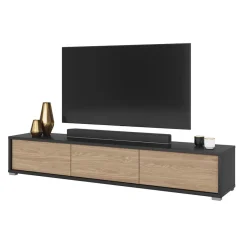 Garnero Arredamenti Mobile Tv In Legno|Mobile Tv Basso-Mobile TV soggiorno sospeso 180x32h cm 3 ante a ribalta rovere grigio Glem Rovere - Antracite