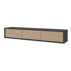 Garnero Arredamenti Mobile Tv In Legno|Mobile Tv Basso-Mobile TV soggiorno sospeso 180x32h cm 3 ante a ribalta rovere grigio Glem Rovere - Antracite