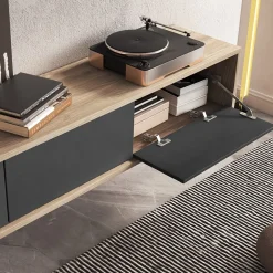 Garnero Arredamenti Mobile Tv In Legno|Mobile Tv Basso-Mobile TV soggiorno sospeso 180x32h cm 3 ante a ribalta antracite rovere Glem Antracite - Rovere