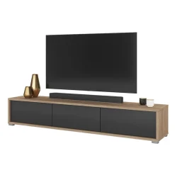 Garnero Arredamenti Mobile Tv In Legno|Mobile Tv Basso-Mobile TV soggiorno sospeso 180x32h cm 3 ante a ribalta antracite rovere Glem Antracite - Rovere