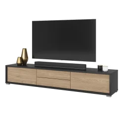 Garnero Arredamenti Mobile Tv In Legno|Mobile Tv Basso-Mobile TV soggiorno sospeso 180x32h cm 2 ante a ribalta 2 cassetti rovere grigio Glem Rovere - Antracite