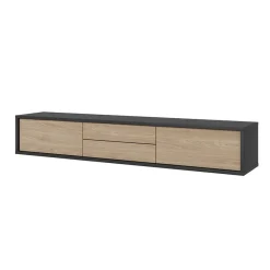 Garnero Arredamenti Mobile Tv In Legno|Mobile Tv Basso-Mobile TV soggiorno sospeso 180x32h cm 2 ante a ribalta 2 cassetti rovere grigio Glem Rovere - Antracite