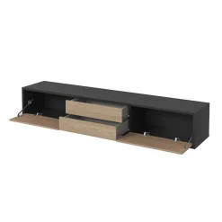 Garnero Arredamenti Mobile Tv In Legno|Mobile Tv Basso-Mobile TV soggiorno sospeso 180x32h cm 2 ante a ribalta 2 cassetti rovere grigio Glem Rovere - Antracite