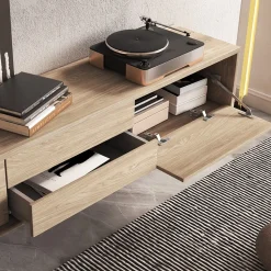 Garnero Arredamenti Mobile Tv In Legno|Mobile Tv Basso-Mobile TV soggiorno sospeso 180x32h cm 2 ante a ribalta 2 cassetti   Glem Rovere