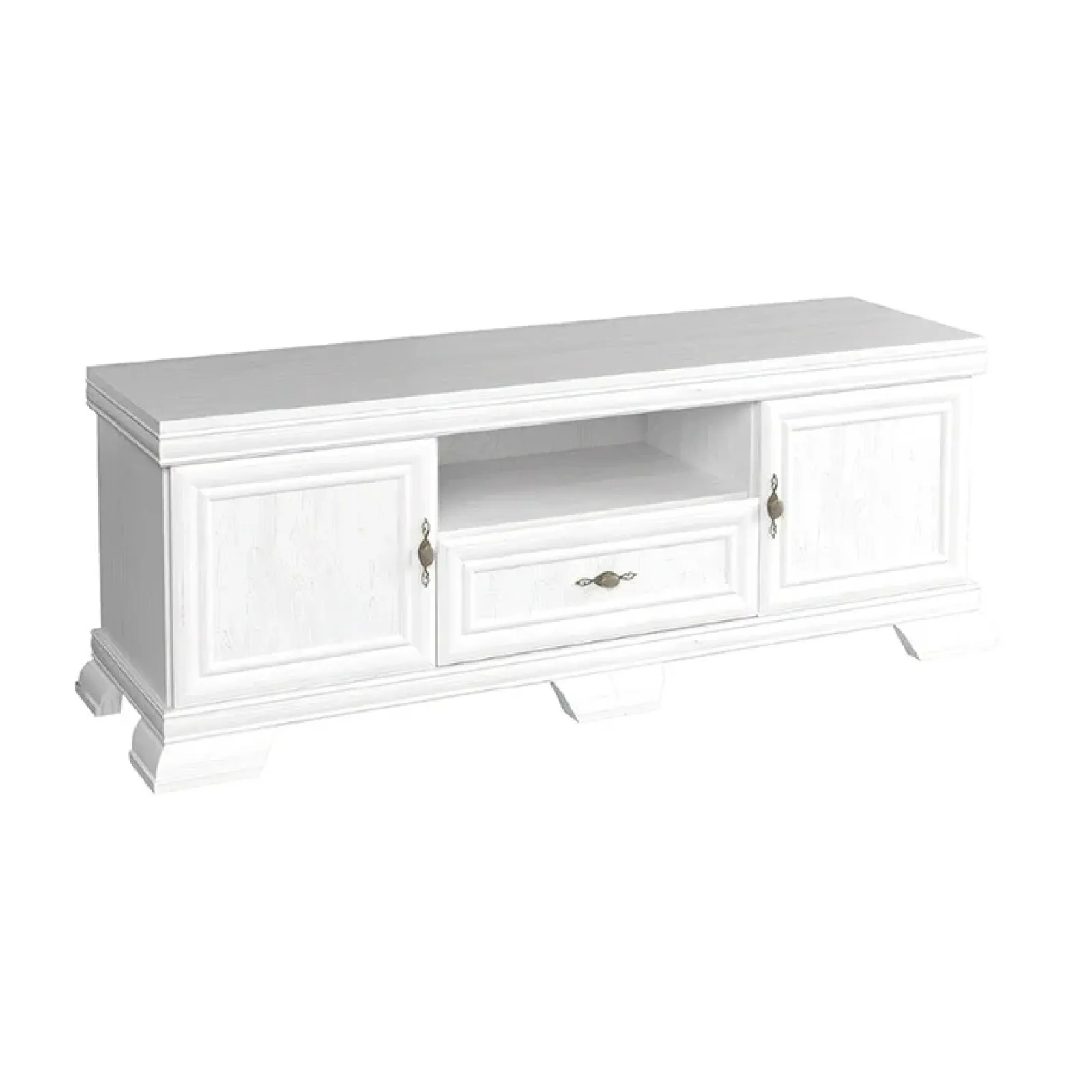Garnero Arredamenti Mobile Tv In Legno|Mobile Tv Basso-Mobile TV 158x59cm 2 ante 1 cassetto shabby Kelly Bianco Frassinato