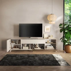 Garnero Arredamenti Mobile Tv Basso|Mobili Tv Moderni-Mobile TV 241x67h cm 2 ante 1 cassetto beige rovere scuro Witty Noce - Beige