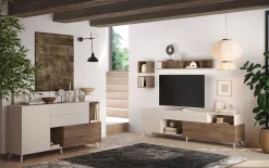 Garnero Arredamenti Mobile Tv Basso|Mobili Tv Moderni-Mobile TV 241x67h cm 2 ante 1 cassetto beige rovere scuro Witty Noce - Beige
