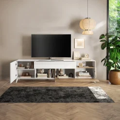 Garnero Arredamenti Mobile Tv Basso|Mobili Tv Moderni-Mobile TV 241x67h cm 2 ante 1 cassetto bianco lucido rovere chiaro Witty Rovere - Bianco Lucido