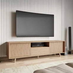 Garnero Arredamenti Mobile Tv Basso|Mobile Tv In Legno-Mobile TV 180x52h cm 2 ante design rustico cannettato rovere Branch