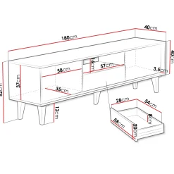 Garnero Arredamenti Mobile Tv Basso|Mobile Tv In Legno-Mobile TV 180x52h cm 2 ante design rustico cannettato rovere Branch