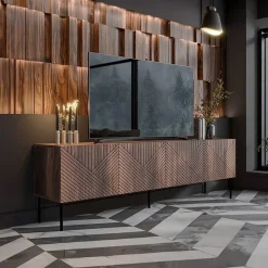 Garnero Arredamenti Mobili Tv Moderni|Mobile Tv Moderno-Mobile TV 191x58h cm 4 ante noce scuro con frontali serigrafati Savanna