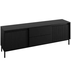Garnero Arredamenti Mobile Tv Basso|Mobili Tv Moderni-Mobile TV 174x60h cm 2 cassetti design cannettato nero Strike Nero Opaco