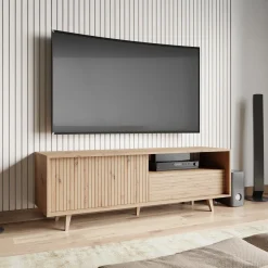 Garnero Arredamenti Mobile Tv In Legno|Mobile Tv Basso-Mobile TV 152x52h cm 1 cassetto design rustico cannettato rovere Branch