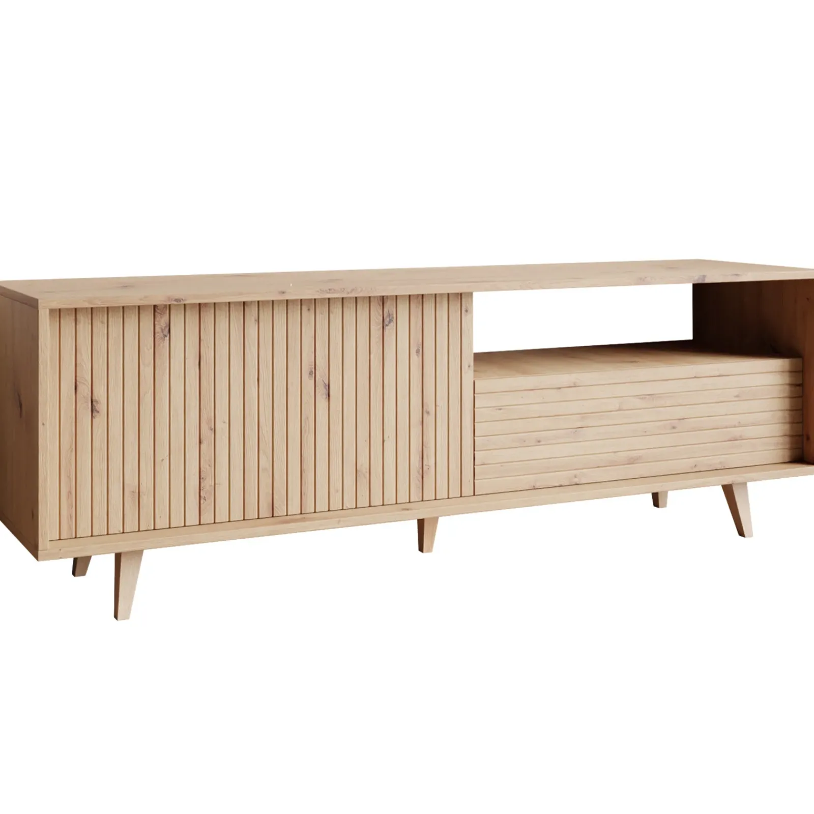 Garnero Arredamenti Mobile Tv In Legno|Mobile Tv Basso-Mobile TV 152x52h cm 1 cassetto design rustico cannettato rovere Branch