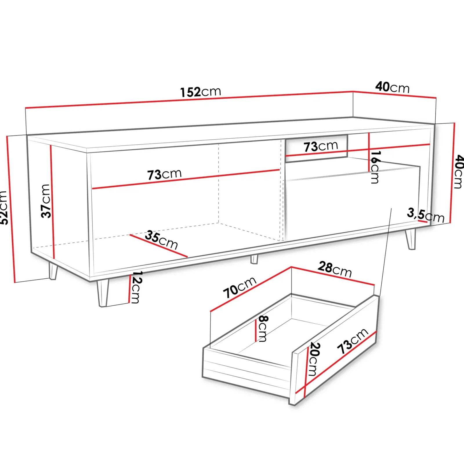 Garnero Arredamenti Mobile Tv In Legno|Mobile Tv Basso-Mobile TV 152x52h cm 1 cassetto design rustico cannettato rovere Branch