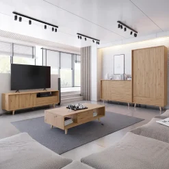 Garnero Arredamenti Mobile Tv In Legno|Mobile Tv Basso-Mobile TV 152x52h cm 1 cassetto design rustico cannettato rovere Branch