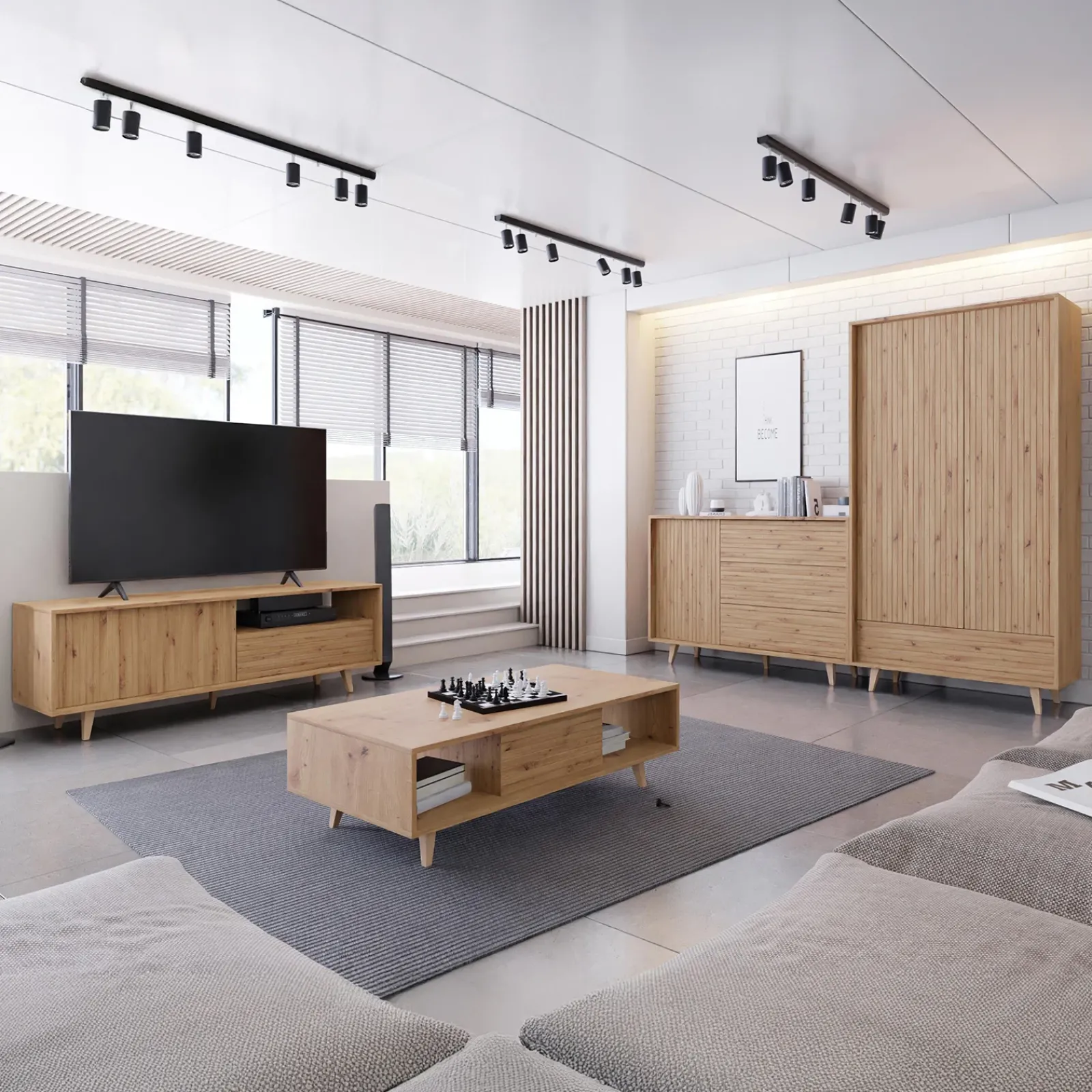 Garnero Arredamenti Mobile Tv In Legno|Mobile Tv Basso-Mobile TV 152x52h cm 1 cassetto design rustico cannettato rovere Branch