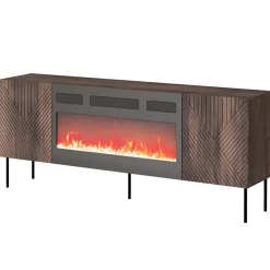 Garnero Arredamenti Camino Elettrico|Mobili Tv Moderni-Mobile TV 191x68h cm con caminetto noce scuro con frontali serigrafati Savanna