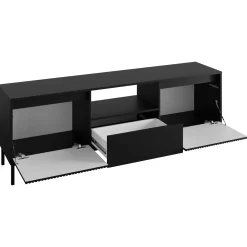 Garnero Arredamenti Mobile Tv Basso|Mobili Tv Moderni-Mobile TV 174x55h cm design cannettato nero Strike Nero Opaco