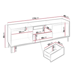 Garnero Arredamenti Mobile Tv Basso|Mobili Tv Moderni-Mobile TV 174x55h cm design cannettato nero Strike Nero Opaco
