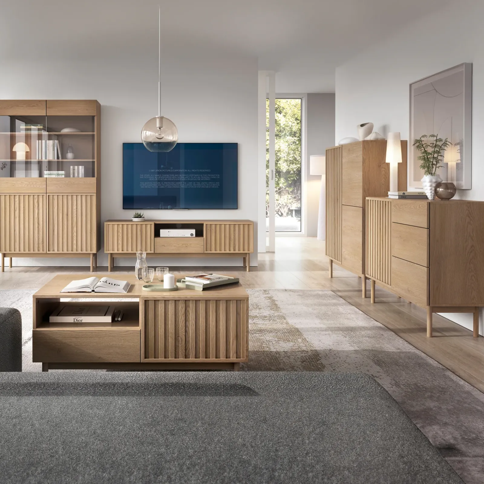 Garnero Arredamenti Mobile Tv In Legno|Mobile Tv Basso-Mobile TV 159x53h cm design cannettato rovere Colby
