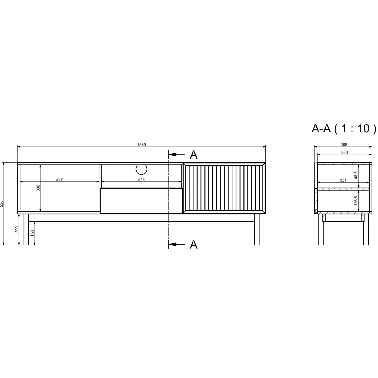 Garnero Arredamenti Mobile Tv In Legno|Mobile Tv Basso-Mobile TV 159x53h cm design cannettato rovere Colby