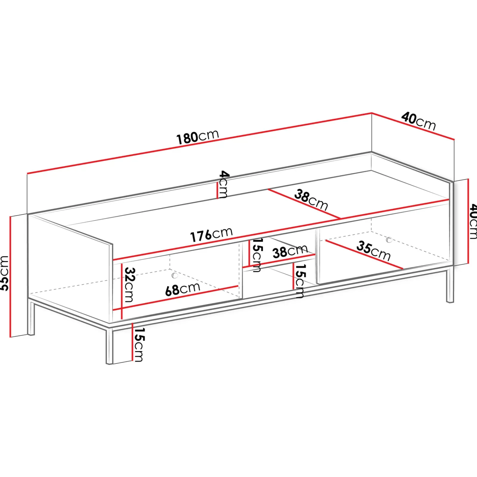 Garnero Arredamenti Mobile Tv Basso|Mobili Tv Moderni-Mobile TV 180x55h cm design moderno bianco Pollon