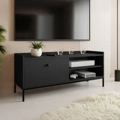 Garnero Arredamenti Mobile Tv Basso|Mobili Tv Moderni-Mobile TV 140x55h cm design moderno nero Pollon Nero Opaco