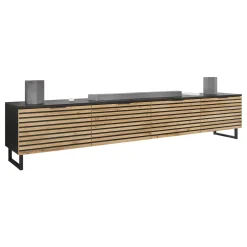 Garnero Arredamenti Mobile Tv In Legno|Mobile Tv Basso-Mobile TV 200x40h cm design rustico cannettato rovere nero List