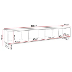 Garnero Arredamenti Mobile Tv In Legno|Mobile Tv Basso-Mobile TV 200x40h cm design rustico cannettato rovere nero List