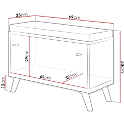 Garnero Arredamenti Panca Ingresso-Panca ingresso 69x50h cm con scarpiera bianco rovere Clea