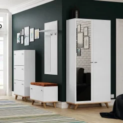 Garnero Arredamenti Panca Ingresso-Panca ingresso 69x50h cm con scarpiera bianco rovere Clea