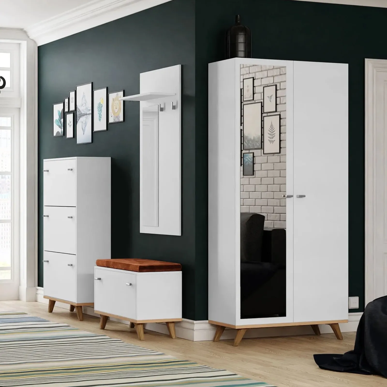 Garnero Arredamenti Panca Ingresso-Panca ingresso 69x50h cm con scarpiera bianco rovere Clea