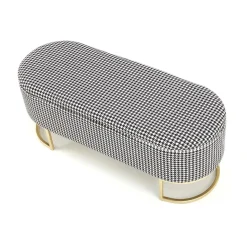 Garnero Arredamenti Panca Ingresso-Panca moderna 105x42cm in tessuto nero bianco oro Denes