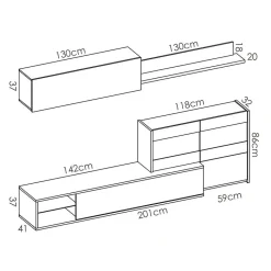 Garnero Arredamenti Parete Attrezzata A Terra|Pareti Attrezzate-Parete attrezzata componibile 260x175h cm rovere bianco lucido Emily