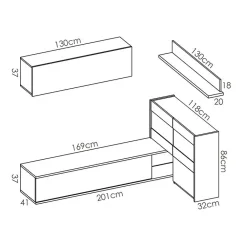 Garnero Arredamenti Parete Attrezzata A Terra|Pareti Attrezzate-Parete attrezzata componibile 260x175h cm rovere bianco lucido Emily