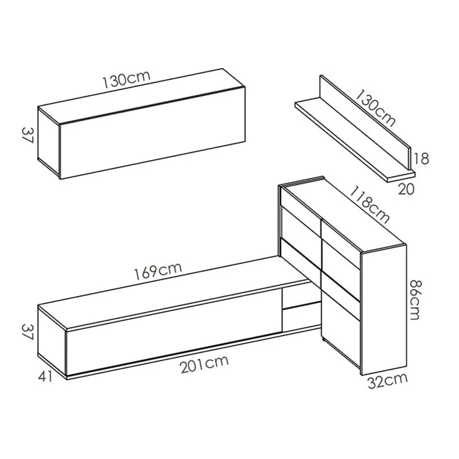 Garnero Arredamenti Parete Attrezzata A Terra|Pareti Attrezzate-Parete attrezzata componibile 260x175h cm rovere bianco lucido Emily