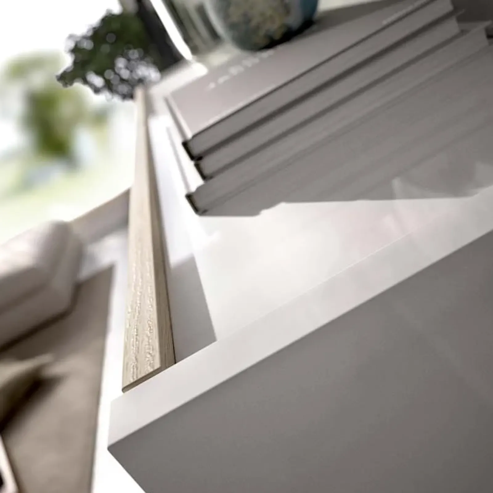 Garnero Arredamenti Parete Attrezzata A Terra|Pareti Attrezzate-Parete attrezzata componibile 260x175h cm rovere bianco lucido Emily