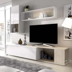 Garnero Arredamenti Parete Attrezzata A Terra|Pareti Attrezzate-Parete attrezzata componibile 260x190h cm rovere bianco lucido Flip