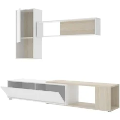 Garnero Arredamenti Parete Attrezzata A Terra|Pareti Attrezzate-Parete attrezzata componibile 260x190h cm rovere bianco lucido Flip